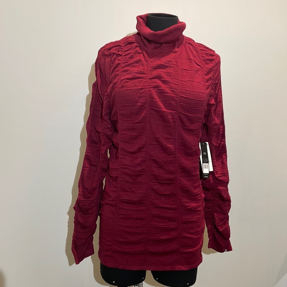 Nic and Zoe ruched long sleeve light knit turtleneck sweater
